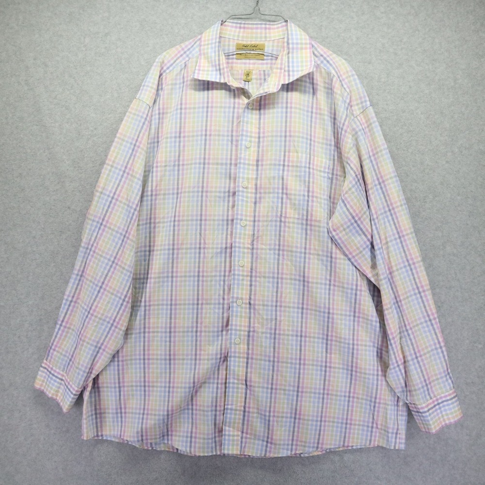 Roundtree & Yorke Shirt Mens 18-37 Tall Gold‎ Label Pocket Button Up Long Sleeve